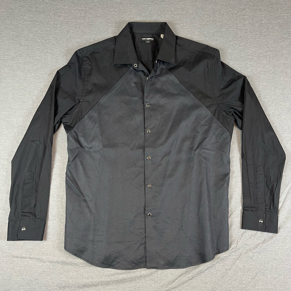 Karl Lagerfeld Black Western Snap Button Dress Shirt Modern Elegance